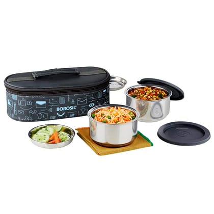 Borosil Carry Fresh Stainless Steel Insulated Lunch Box Set of 2, 280 ml Horizontal by Mahavir Home Store Borosil Carry Fresh Stainless Steel Insulated Lunch Box Set of 2, 280 ml Horizontal by Mahavir Home Store