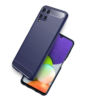 Carbon Fibre Series Shockproof Armor Back Cover for Samsung Galaxy A22, 6.4 inch, Blue
