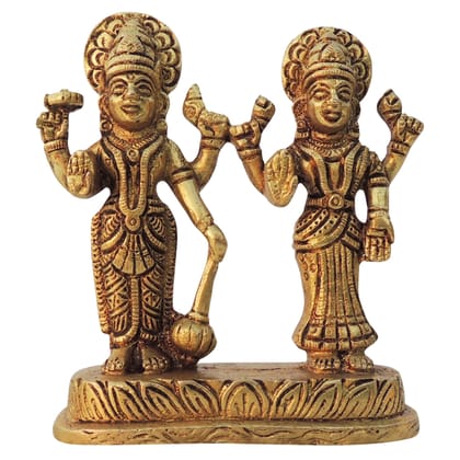 Brass Vishnu & Laxmi Ji God Idol Statue - Divine Home Decor, Height : 4.5 Inch (BSMAS1598 C)