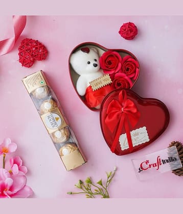 eCraftIndia Heart Shaped Valentine's Gift Box And Ferrero Rocher Chocolates-400gms