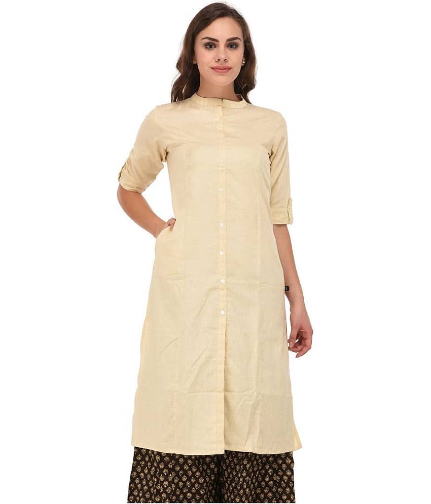 Pistaa Beige Cotton A-line Kurti