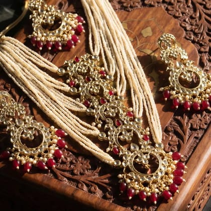 Royal Pearl  Ruby Bridal Set