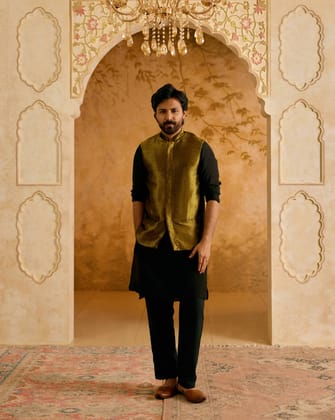 Black Tissue Nehru Jacket-XXS / Black
