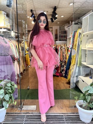Aremila Pink Frill Cordset With Crystal Belt-3XL
