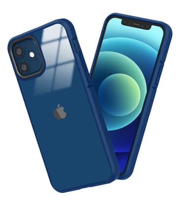Ice Crystal Series Hybrid Scratch-Resistant Transparent PC Military Grade TPU Back Cover for Apple iPhone 12, 6.1 inch, Deep Blue