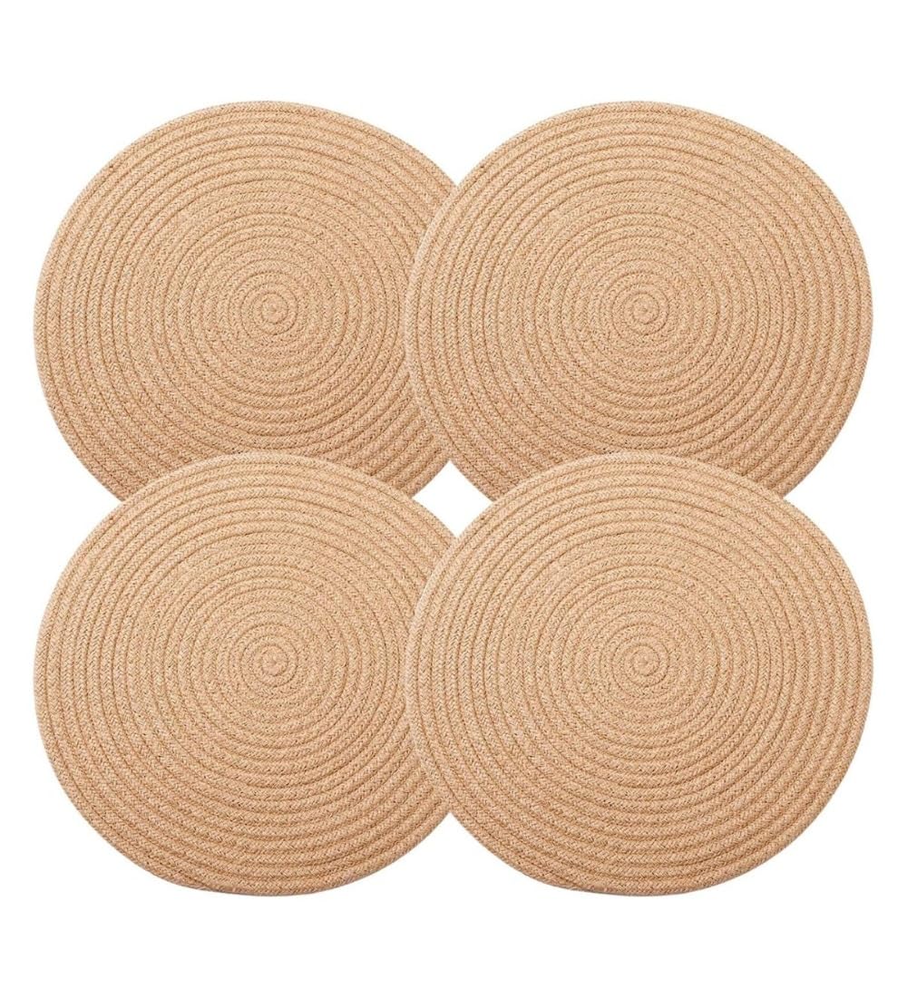 Generic Cotton Dining Table Round Placemat Mats Set of 4 (Beige)-PID66458