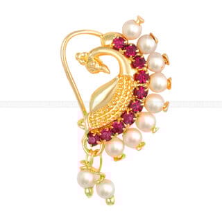 Vighnaharta  Mayur Design with AD stone Alloy Maharashtrian Nath Nathiya./ Nose Pin for women