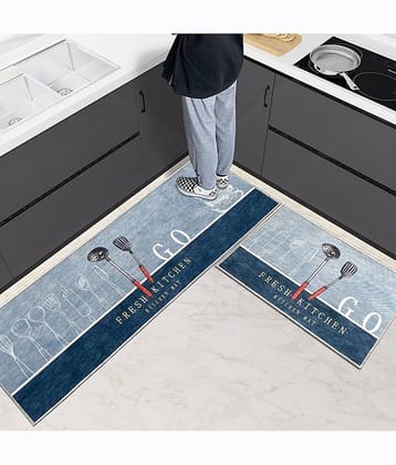 GEEO Blue Polypropylene Rectangular Floor Mat ( Pack of 2 )