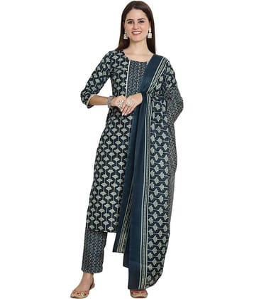 Rajnandini Cotton Printed Kurti With Pants Women's Stitched Salwar Suit - Multicolor ( Pack of 1 )