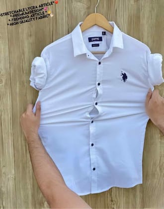 U.S. POLO Full Sleeves Lycra Shirt White (Size - XXL)