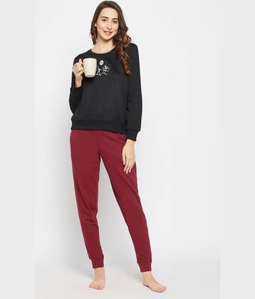 Clovia Fleece Black Non Hooded Sweatshirt