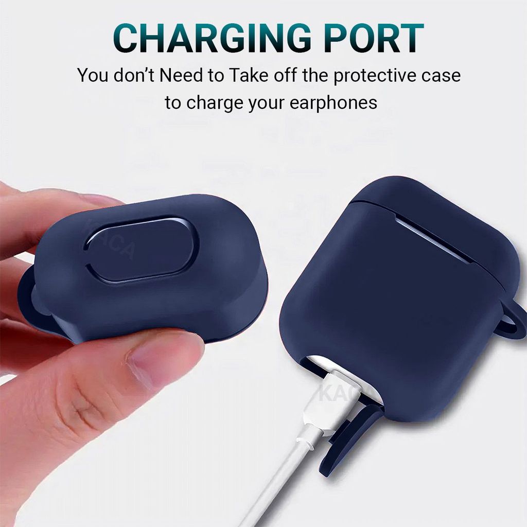 LIRAMARK Silicone Soft Case Cover with Buckle for AirPods 1 & 2, Apple airpods 1st and 2nd Generation case (Midnight Blue)