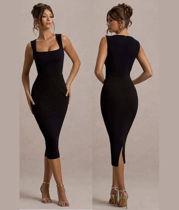 Traquila Women Lycra Solid Bodycon Dress ( Black )