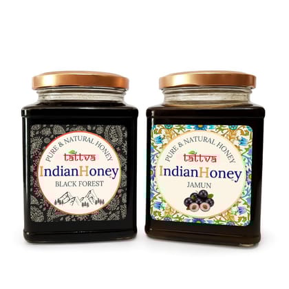 IndianHoneyBlack Forest with Jamun Honey Combo (Pack of 2) | Pure & Natural | 1kg (500g Each) | Unprocessed & Unfiltered Natural Sweetener