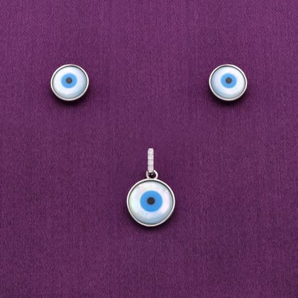 Simply Evil Eye Silver Pendant & Earrings Set-None / Silver