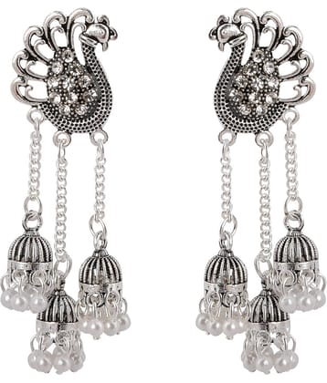 SILVER SHINE  Dazzling Silver Peacock Tassel Jhumki Earrings for Women