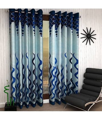 Tanishka Fabs Abstract Room Darkening Eyelet Curtain 7 ft ( Pack of 2 ) - Blue