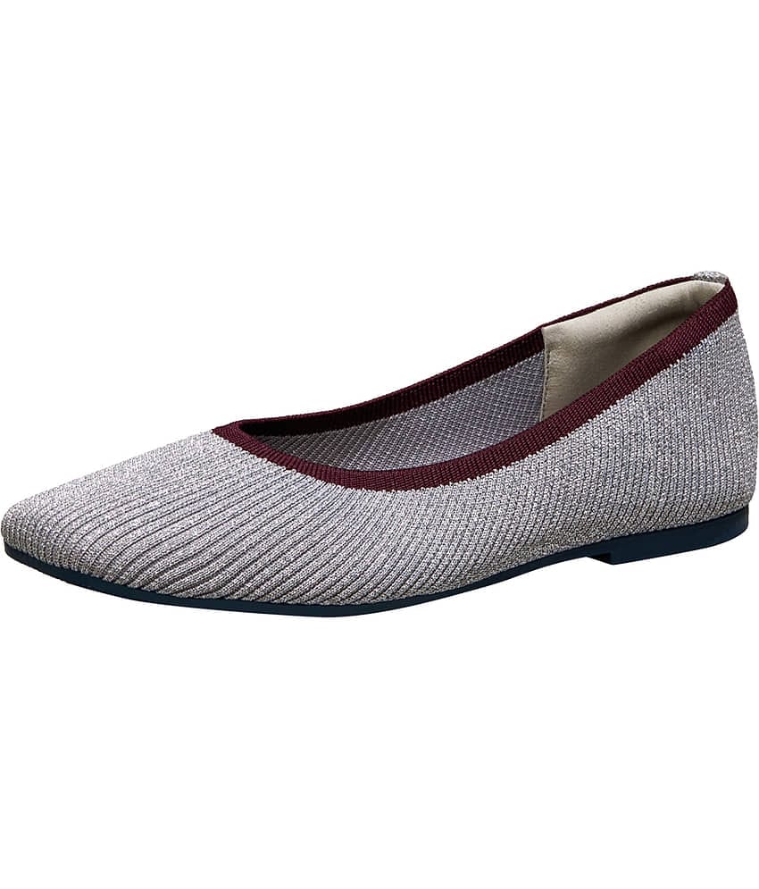 Neemans Metallic Square Flats Silver Women's Casual Ballerinas