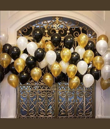 Pack of 50 Black,Golden and White Latex Balloon for Decoration