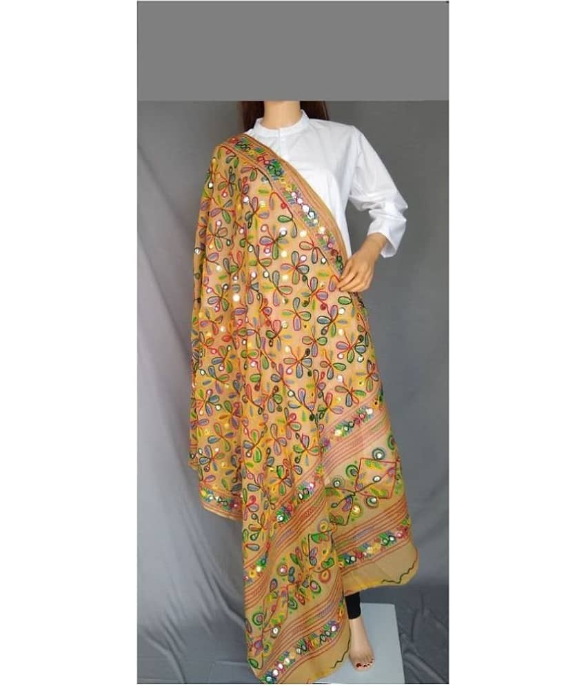 Raj Beige Cotton Kutch Embroidered Dupatta
