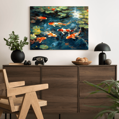 Koi Pond Fish Wood Print Feng Shui Vastu Wall Art-9 X 12 Inches / Pinewood Thickness: 6mm