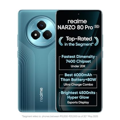 realme NARZO 80 Pro 5G (Racing Green,8GB+128GB) | Segment's 1st MediaTek Dimensity 7400 Chipset | 6000mAh Titan Battery + 80W Ultra Charge | 4500nits HyperGlow Esports Display | IP69 Waterproof realme NARZO 80 Pro 5G (Racing Green,8GB+128GB) | Segment's 