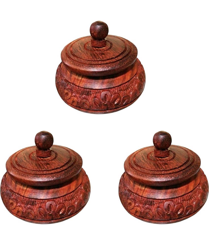 SWH Brown Wood Sindoor Box - Pack of 3
