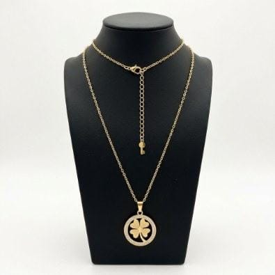 Four-Leaf Clover Pavé Medallion Necklace | Gold-Tone Anti-Tarnish Imitation Jewellery