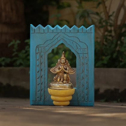 Lord Garuda Brass Idol With Distressed Wooden Frame