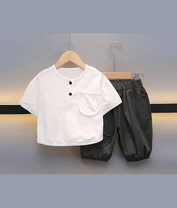 Ocvito Pack of 1 Baby Boys Cotton Blend T-Shirt & Shorts Set ( White )