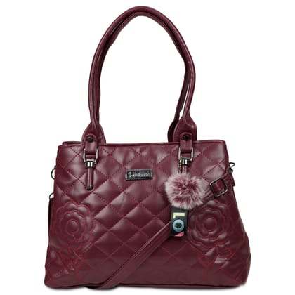 Jothi Ruby Premium Womens Handbag | Quilted Diamond Synthetic Leather Tote | Multi-Compartment Zip Closure | Matte Finish | Soft Base | Lightweight & Durable | Maroon