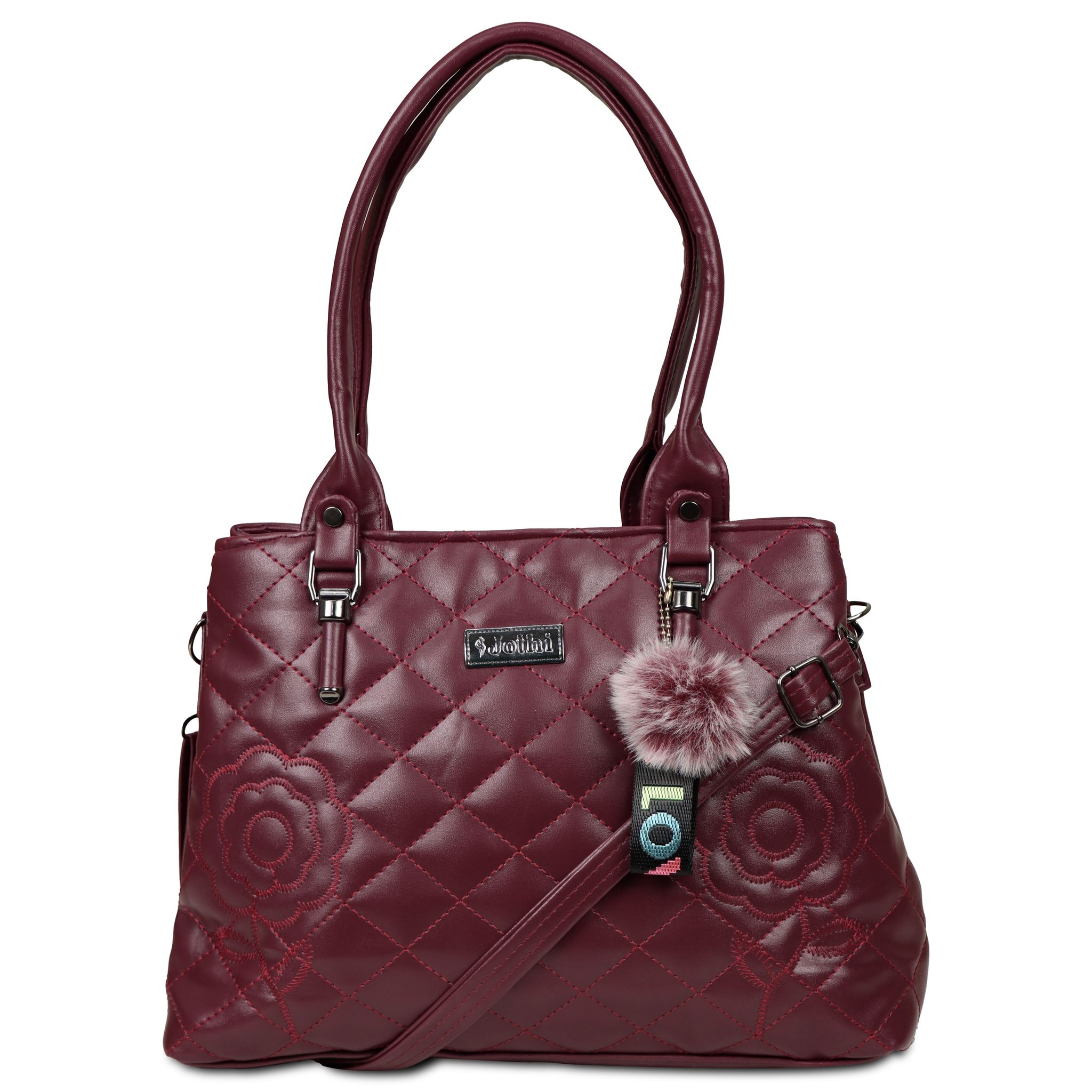 Jothi Ruby Premium Womens Handbag | Quilted Diamond Synthetic Leather Tote | Multi-Compartment Zip Closure | Matte Finish | Soft Base | Lightweight & Durable | Maroon