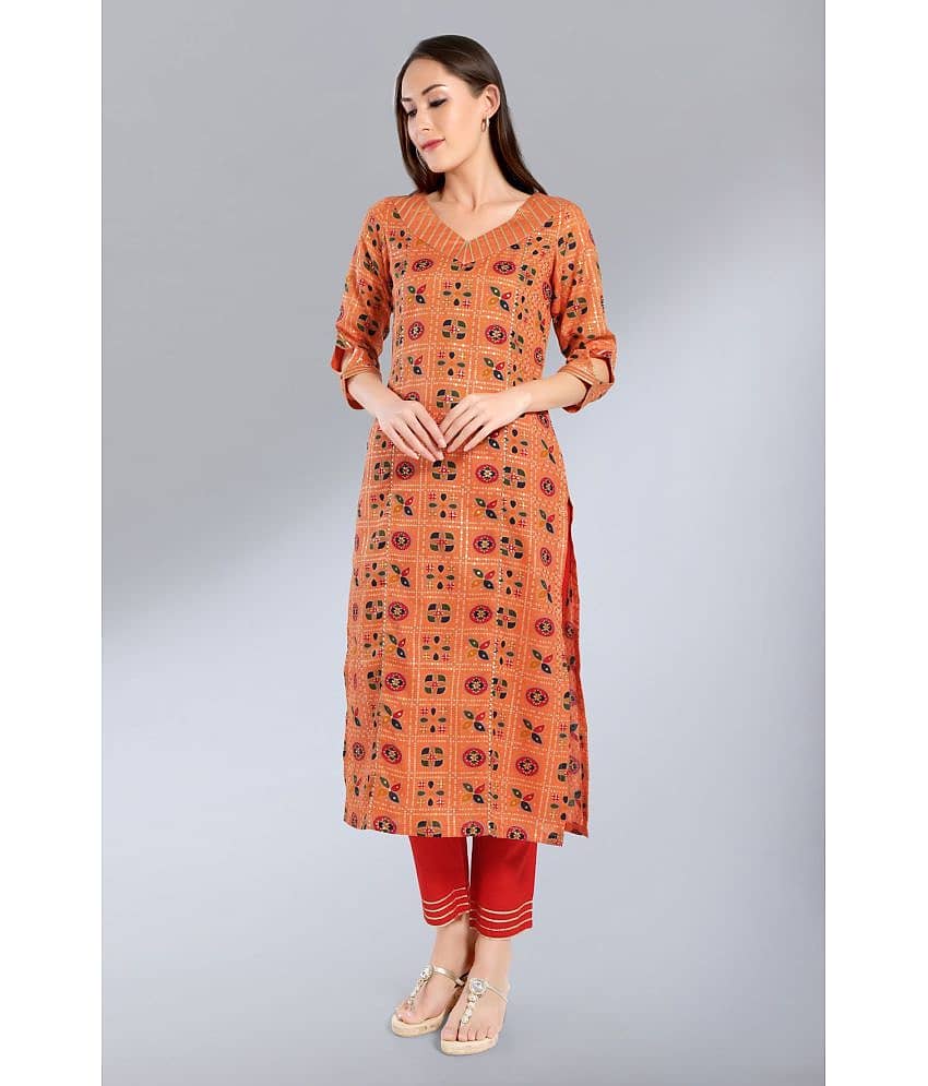 Madhuram Textiles - Orange Cotton Blend Women's Straight Kurti ( Pack of 1 )