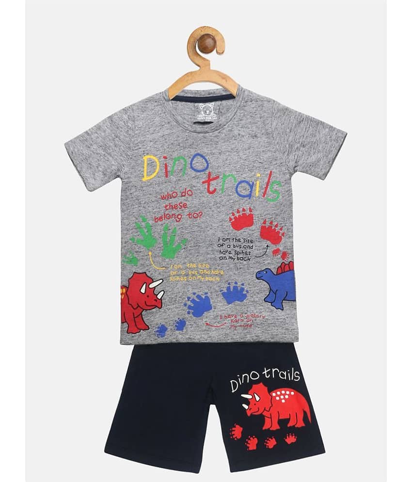 Lazy Shark Pack of 1 Boys Cotton Blend T-Shirt & Shorts Set ( Gray )