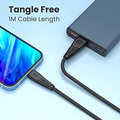 Portronics Konnect Core 8 PIN Cable Tangle-Free with 3A Rapid Charging & 480mbps Data Transmission, 1M (Black)