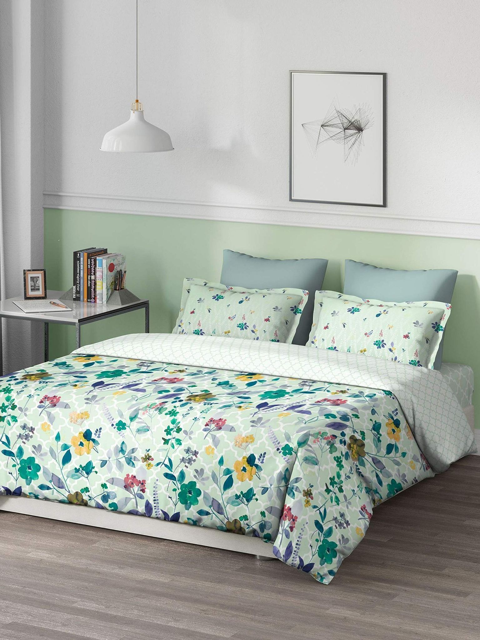 DDECOR - Cherish Collection 100% Cotton Floral Pattern 150TC King Quilt |229 CM X 274 CM| - Green