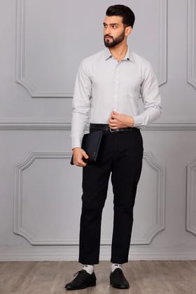 Grey Check Business Formal Cotton Shirt (Size - S) by BLUE EAGLE