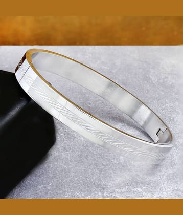 Italian Etched Silver 316L Surgical Stainless Steel Openable Free Size Kada Bangle Bracelet Men