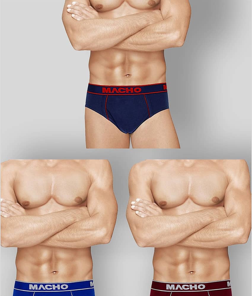 Macho -  Navy Blue 100% Cotton Men's Briefs ( Pack of 3 )