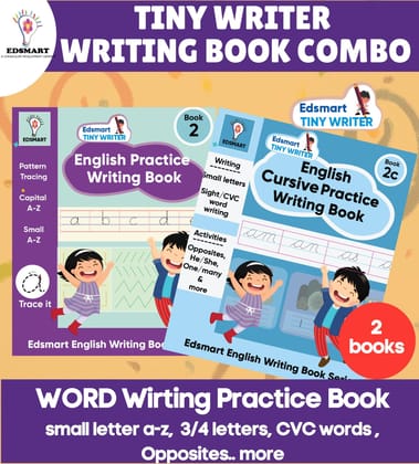 Edsmart Tiny Writer Writing Book Combo - English Practice and Cursive Practice Writing Books for Kids | Pattern tracing, small abc, word writing , sentence writing [Perfect Paperback] [Jan 01, 2024] Edsmart Edu Services Pvt Ltd