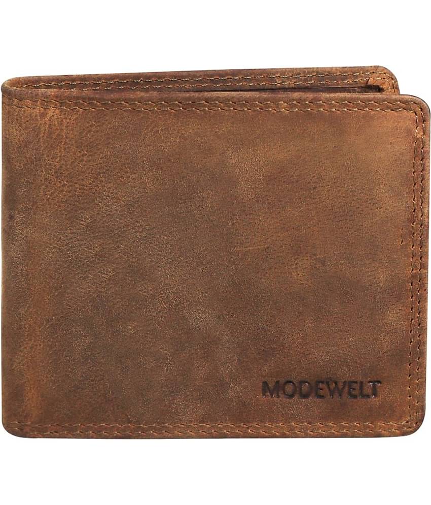 MODEWELT Brown Leather Men's Two Fold Wallet ( Pack of 1 )