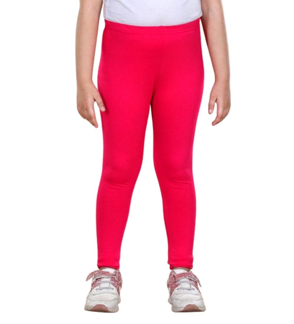 Girl's Cotton Blended Solid Elasticated Leggings (Dark Pink, 10-11-Yrs)-PID66124