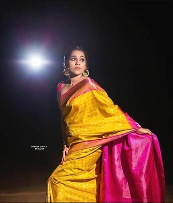 fab woven Art Silk Woven Kanjeevaram Sarees With Unstitched Blouse Piece ( Yellow )
