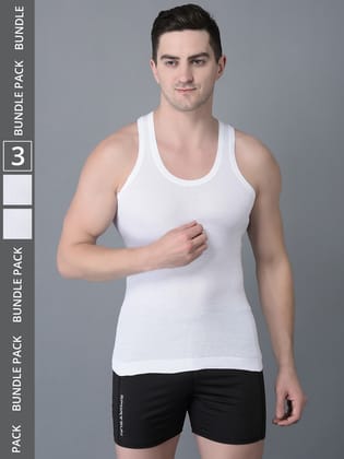 Men's White Pack of 3 Solid Combed Cotton Vest