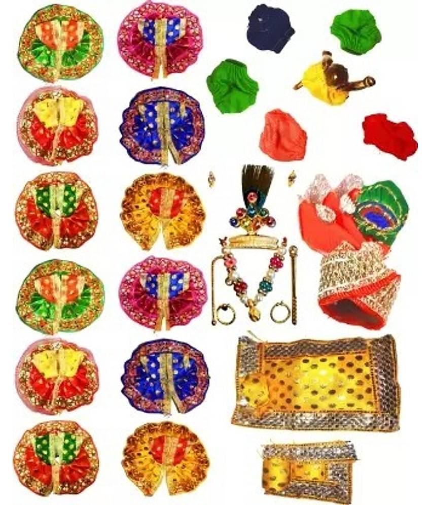 Green Spiritual Laddu Gopal Krishna Multicolor Cotton Dress ( Pack of 1 )
