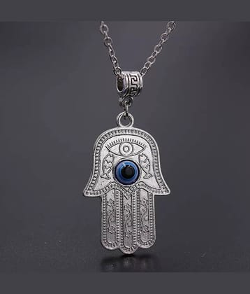 Fashion Frill Evil Eye Chain Pendant for Boys and Men Jewellery 22 Inches Silver Plated Stainless Steel Chain