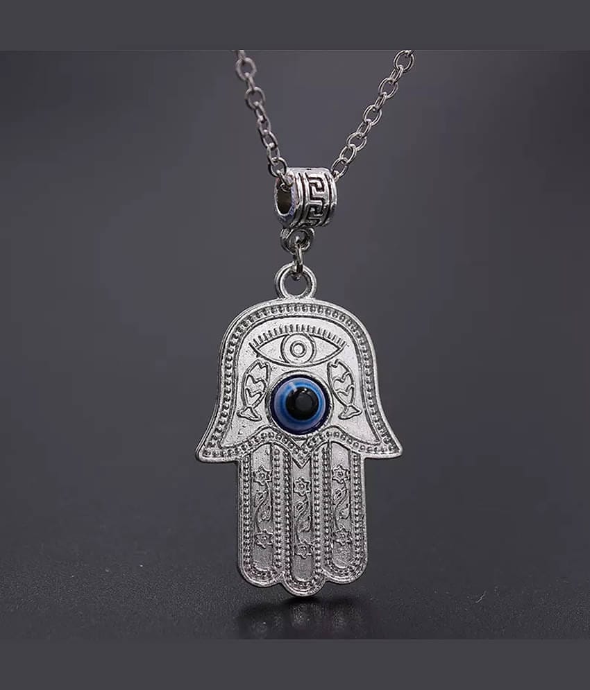 Fashion Frill Evil Eye Chain Pendant for Boys and Men Jewellery 22 Inches Silver Plated Stainless Steel Chain