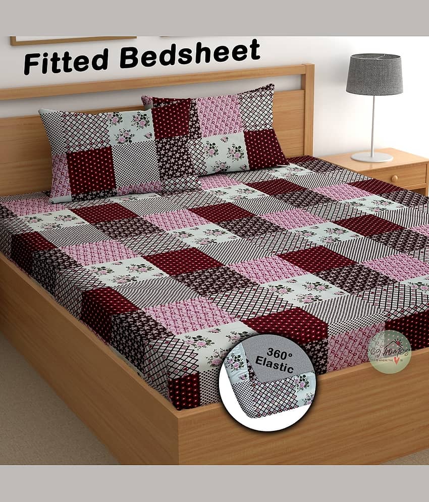 CG HOMES Cotton Floral Fitted 1 Bedsheet with 2 Pillow Covers ( Double Bed ) - Multi