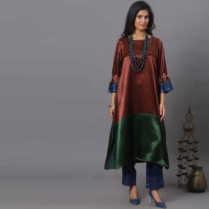 Color block mashru silk kurta set-XS