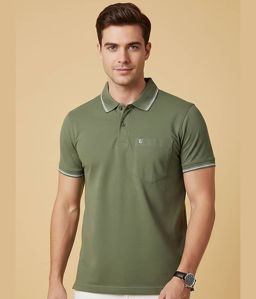 UNIBERRY Men Cotton Blend Regular Fit Solid Polo T Shirt ( Sea Green )